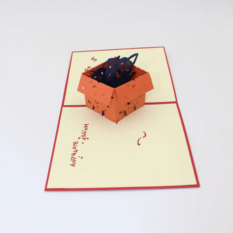 Ручная работа 3D всплывающий Кот скрытая в коробке поздравительная открытка с