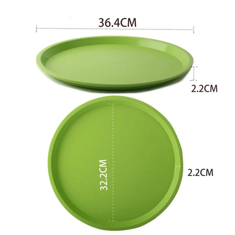 Green 36.4cm Нескользящий пластиковый круглый черный коричневый зеленый желтый цвет Фруктовая тарелка чай фаст-фуд поднос детский сад отель посуда поднос - Цвет: Green 36.4cm