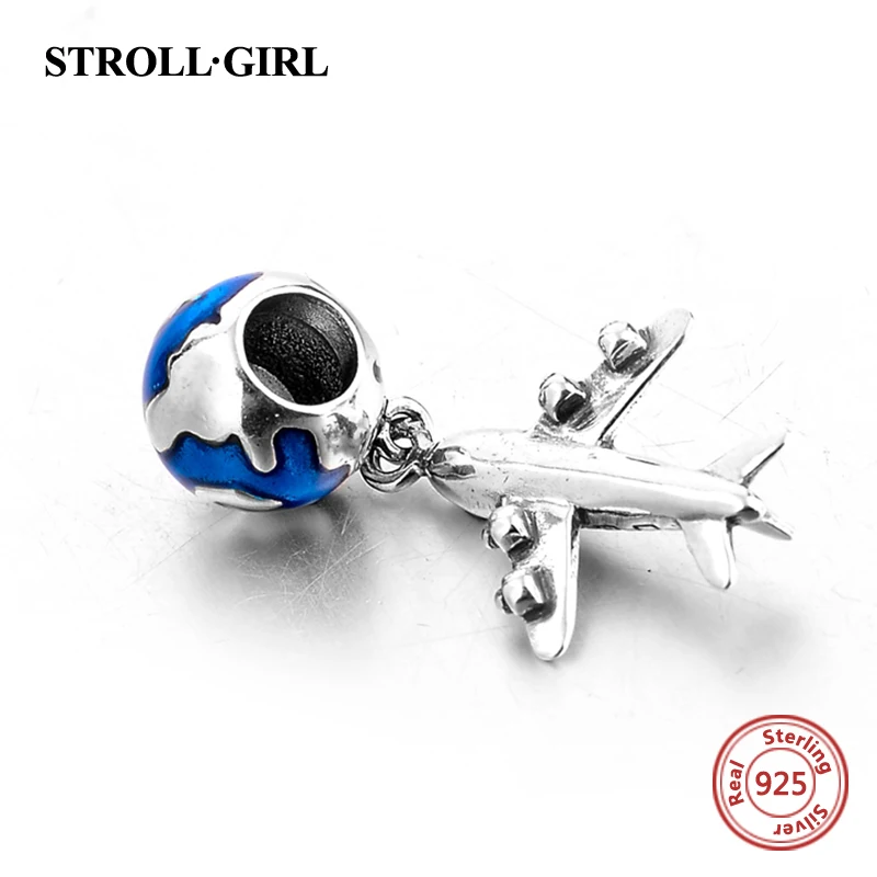 StrollGirl серебряные амулеты 925 земля и самолет diy бусины подходят к оригиналу Pandora браслет Pandora модные ювелирные изделия для изготовления