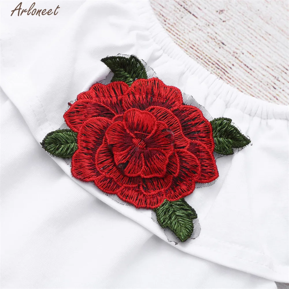 ARLONEET/Одежда для девочек детские топы с открытыми плечами и вышивкой розы + юбка