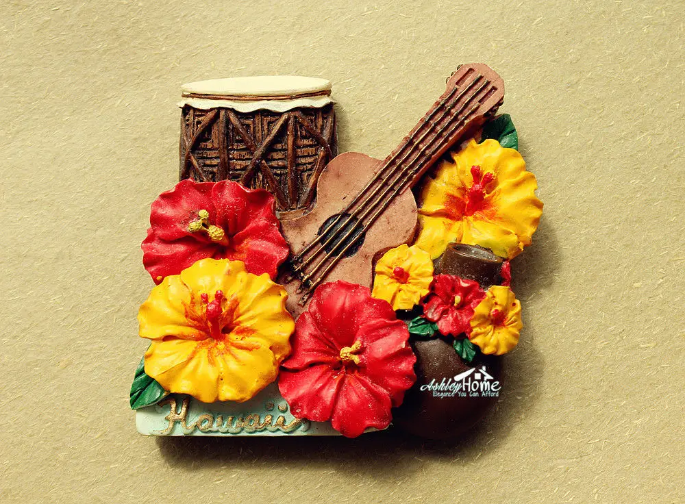 Гавайи США гибискуса цветы Гавайские ручная роспись 3D смолы сувенир холодильник