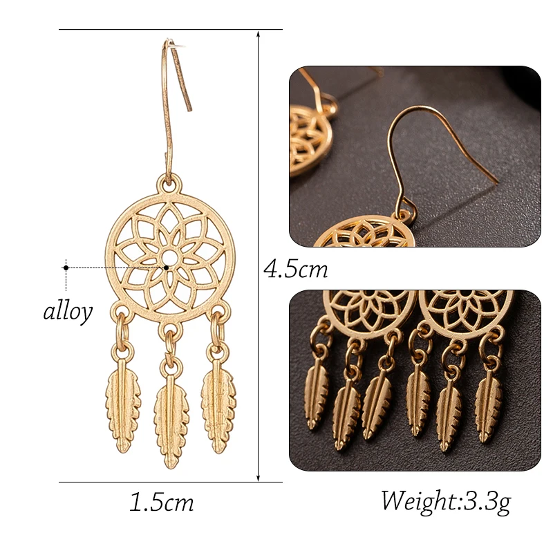 EXYNLON 2019 Fashion tasseled Earrings Anti allergy Bohemian Jewelry for women Leaf eardrop Round carving Catcher network | Украшения и