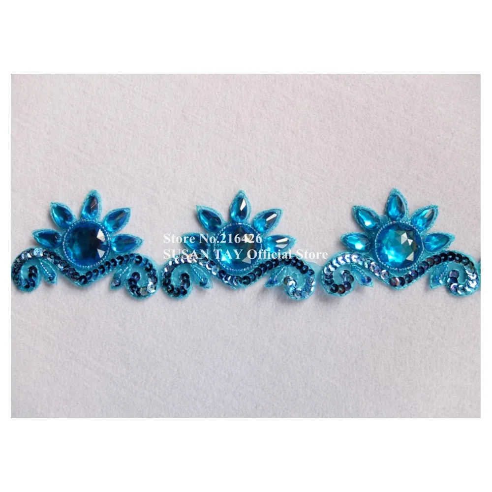 1yard 6.3cm Width x Handmade Blue Sequined Beaded Stoned Crown-shaped Ribbon Laces Trimmings Appliques Dance Costume DECOR BT18A | Дом и сад