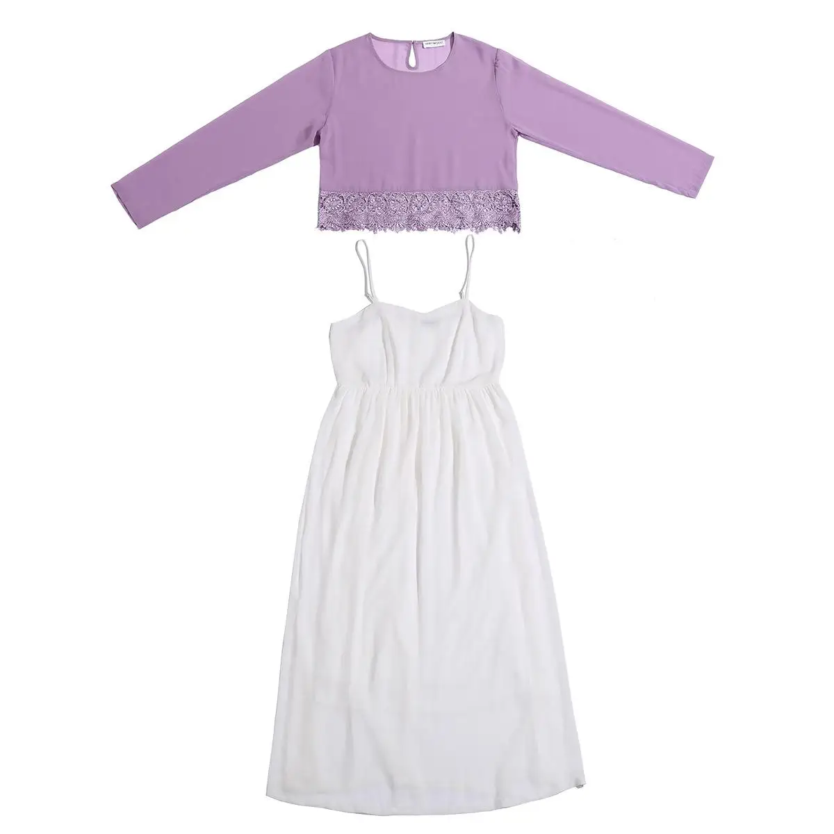 

Women 2 Piece Sets Dress Long Sleeve Loose Tops Dress Spaghetti Strap Muslim Abaya Jilbab Party Gown Islamic Clothing Arab New