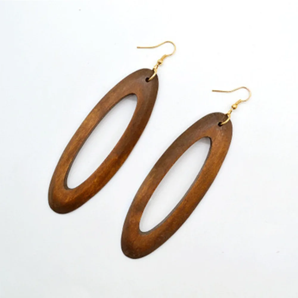 

YULUCH Original exaggerated large oval hollow wood pendant earrings for party women elegant jewelry simple art earrings
