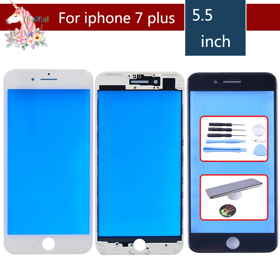 

For iPhone 7 PLUS Touch Screen Digitizer Lens Front glass LCD panel with frame bezel for iphone7p LCD External GLASS Replacement