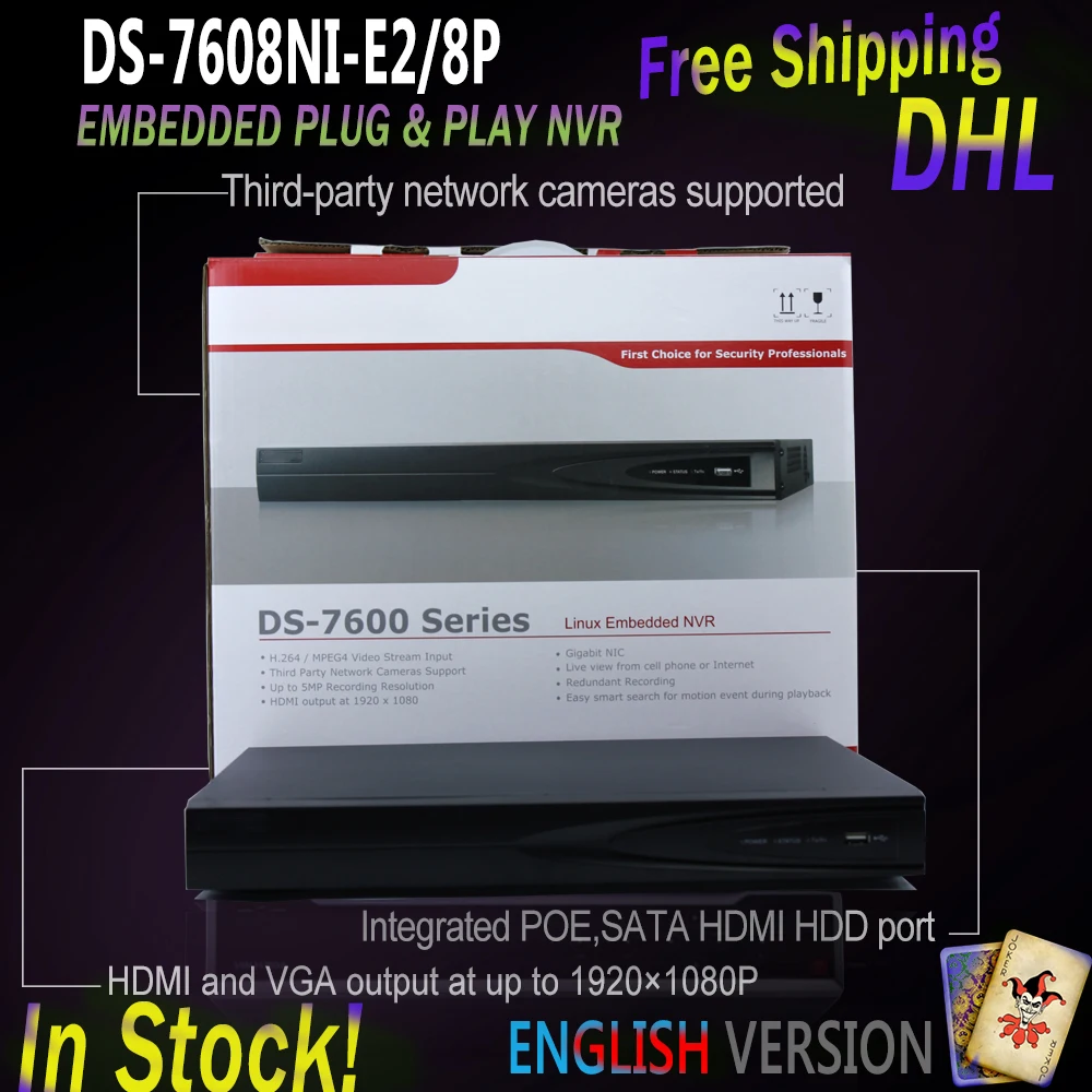 Hikvision английская версия ds 7608ni e2/8 P 8ch NVR 2 SATA сети видео Регистраторы 8 PoE Порты 6mp