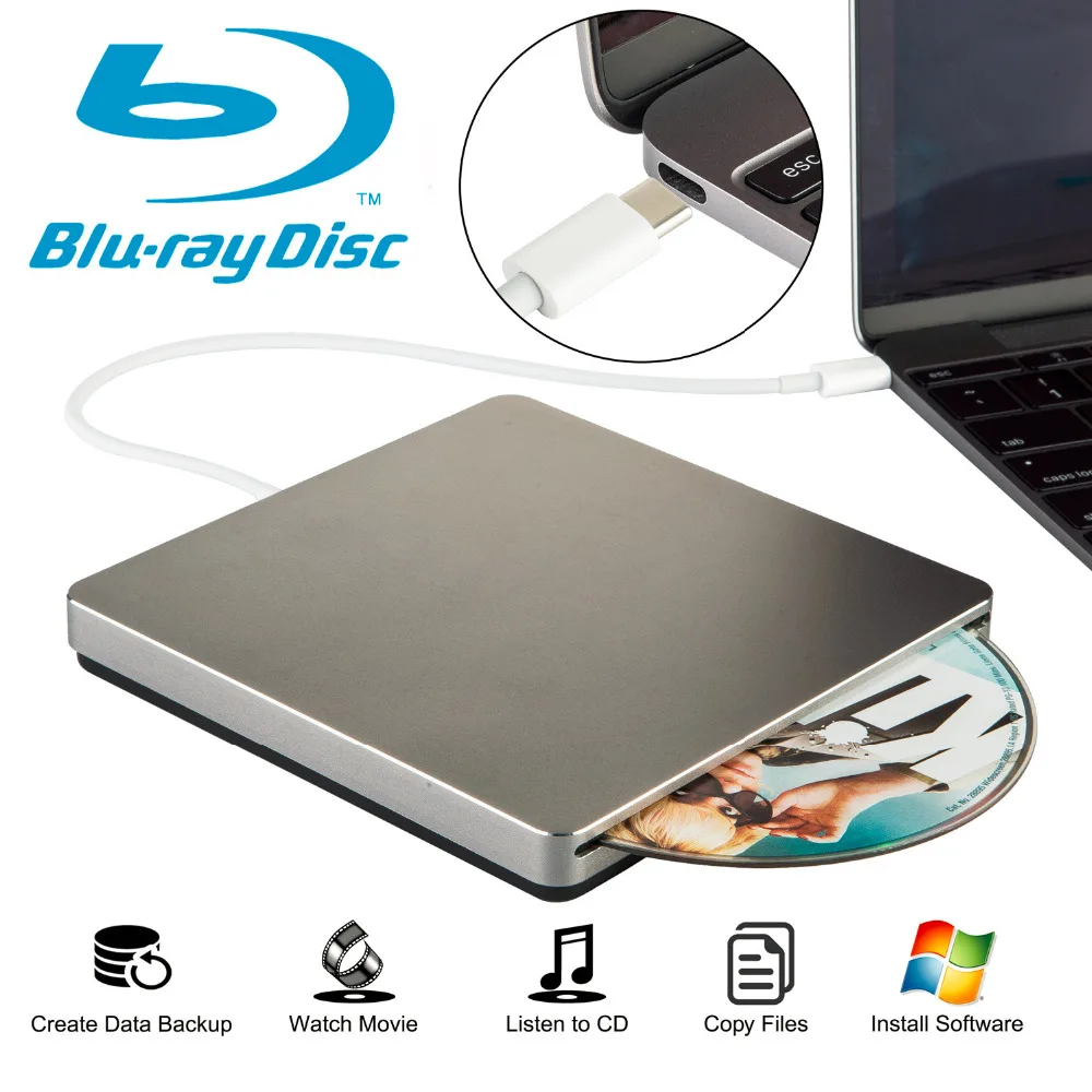Внешний Blu Ray привод USB C внешний DVD Bluray проигрыватель ридер диск совместим с Mac/MacBook