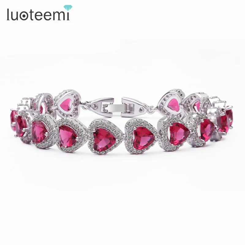 LUOTEEMI Модные Форме Сердца 4 Вариант Цвета AAA 6*6 Сердце Камень Циркон Браслеты для