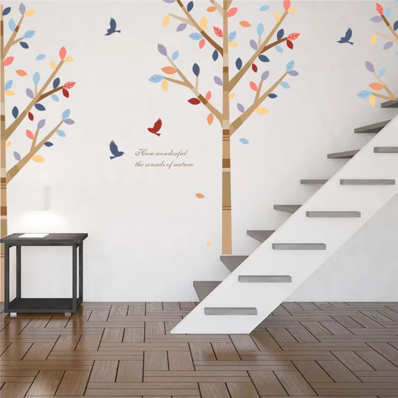 Цветные настенные наклейки с изображением леса животных птиц для гостиной