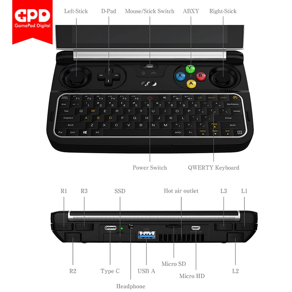 GPD WIN 2 Win2 6 дюймов игровой геймпад ручные мини ноутбуки ноутбук Windows10 8 ГБ/128 ГБ четырехъядерный 2,4G/5G двухдиапазонный сенсорный экран