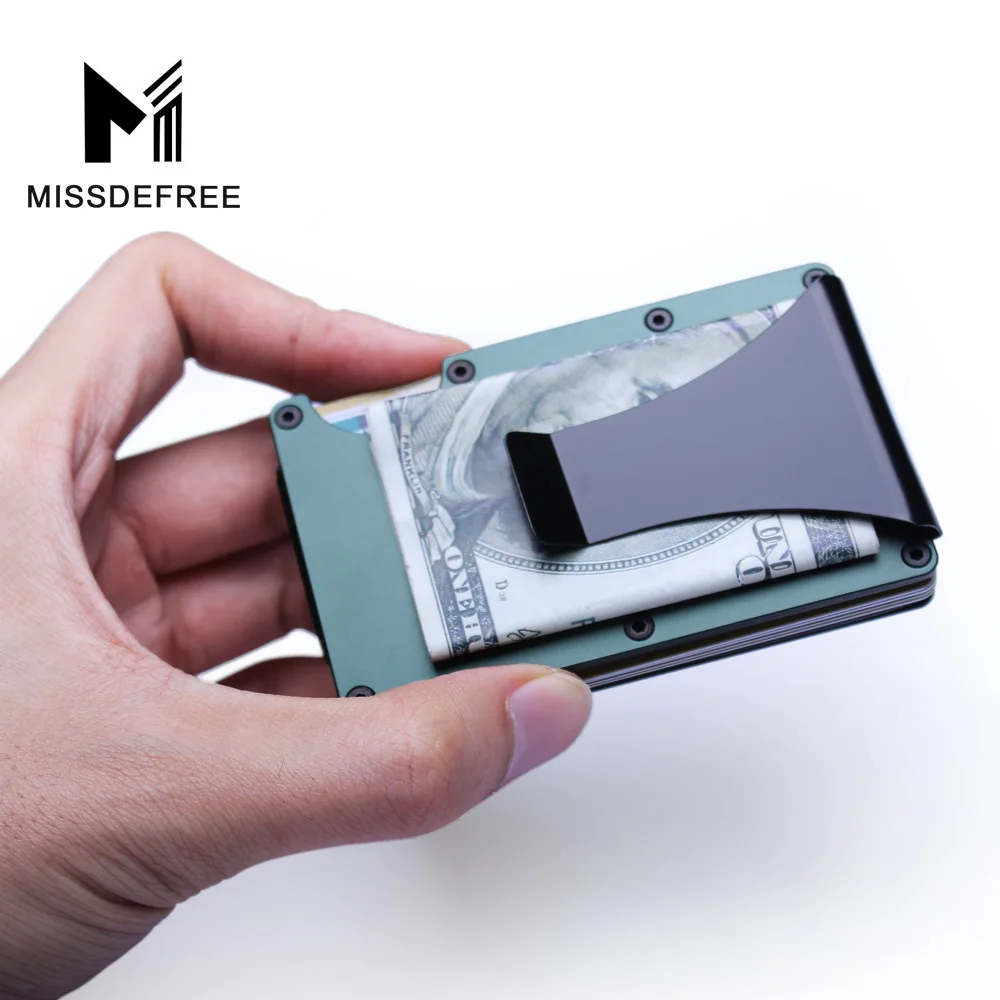 Металлический Мини тонкий кошелек RFID со съемным зажимом для денег брендовый