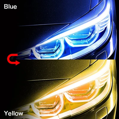 Blue and Yellow СВЕТОДИОДНЫЙ DRL фары полосы дневные ходовые огни указатель поворота лампа для Ford Focus 2 3 MK2 Mustang Ranger, Fusion Fiesta аксессуары - Цвет: Blue and Yellow