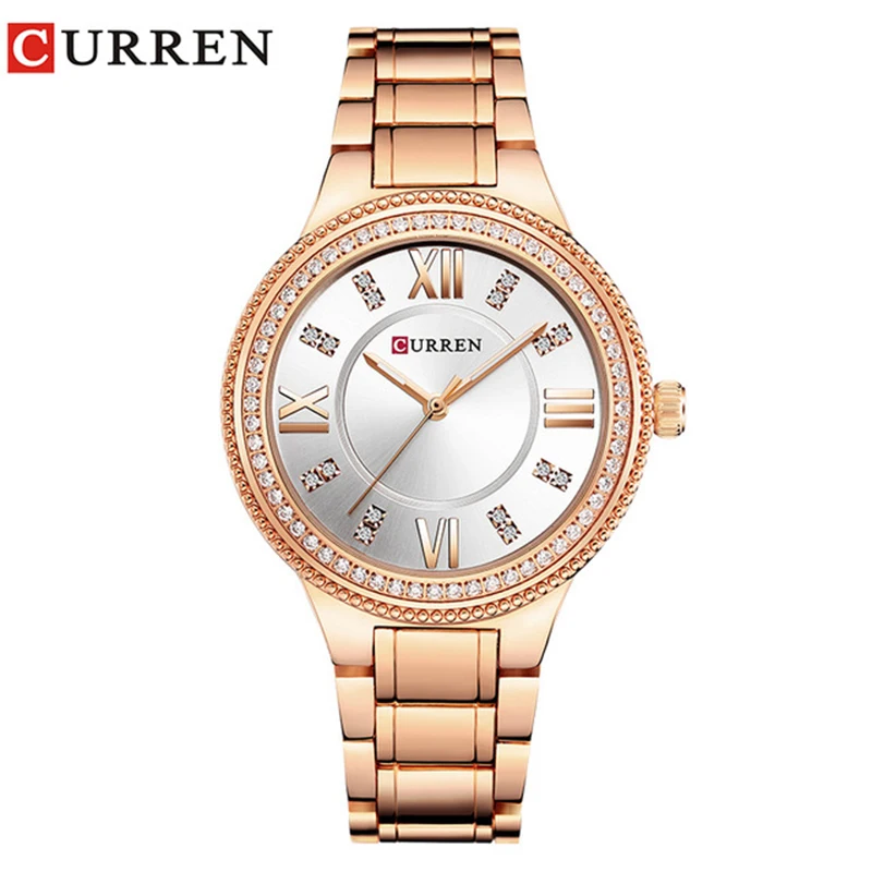 Rose White CURREN Модные черные женские часы Высокое качество ультра тонкие кварцевые часы женские элегантные женские часы под платье Montre Femme - Цвет: Rose White