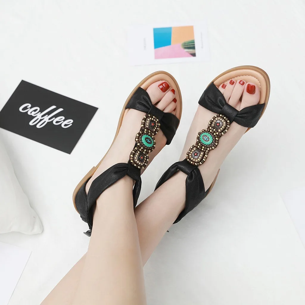 SAGACE; Новинка года; женские босоножки на платформе; chaussures femme; Женская обувь в богемном стиле; Ретро; римские повседневные сандалии на плоской подошве, украшенные жемчугом и кристаллами, на молнии