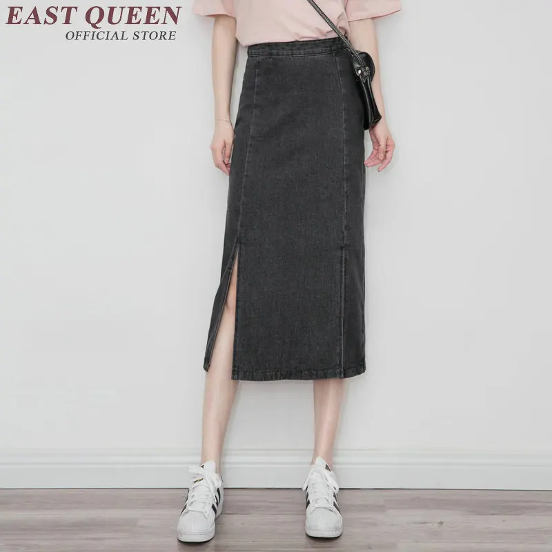 Женская джинсовая юбка длинная Осенняя с разрезом сбоку KK1667 H|jean skirt long|fashion long