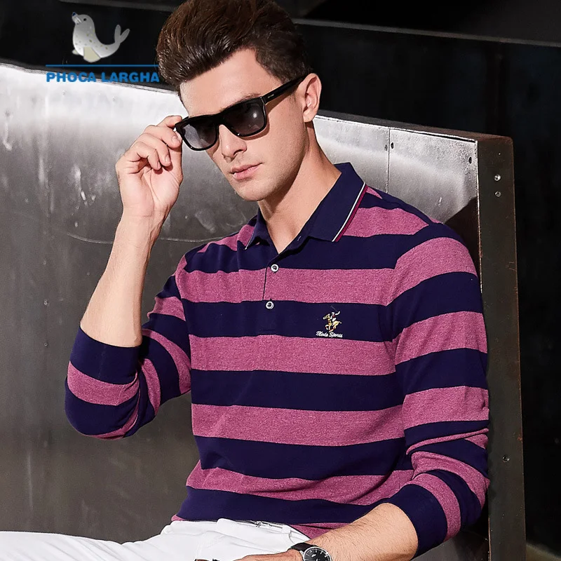 New Men's Polo Shirts 3D Embroidery High Quality Tops For Man Long Sleeve Striped Business Casual Brand Polos para hombre | Мужская