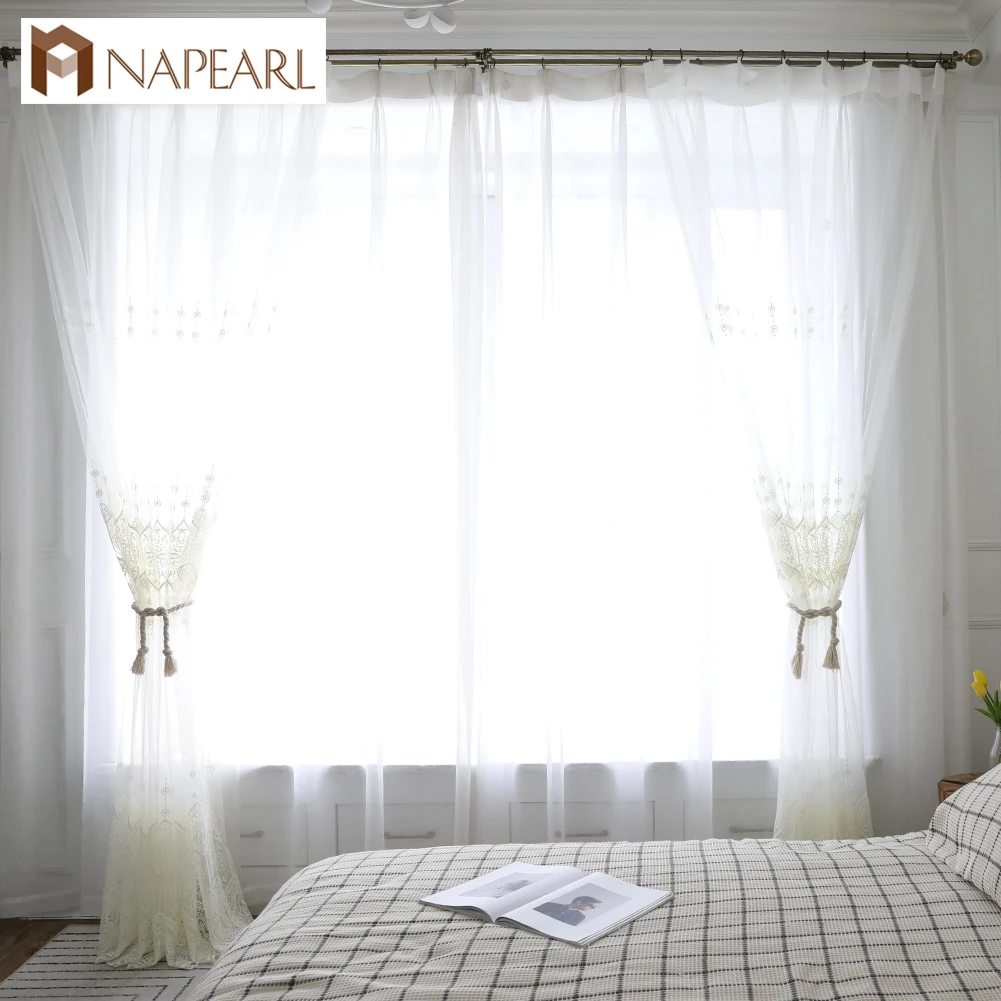 NAPEARL 1 шт. вышивка цветочный дизайн отвесные шторы для спальни окна Белый Тюль