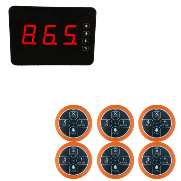 1screen 6bell-orange 1 настольный ЖК-приемник 3 кнопки вызова 433 МГц водонепроницаемый Buzeer фаст-фуд Ресторан Беспроводной Вызов официанта системы - Цвет: 1screen 6bell-orange