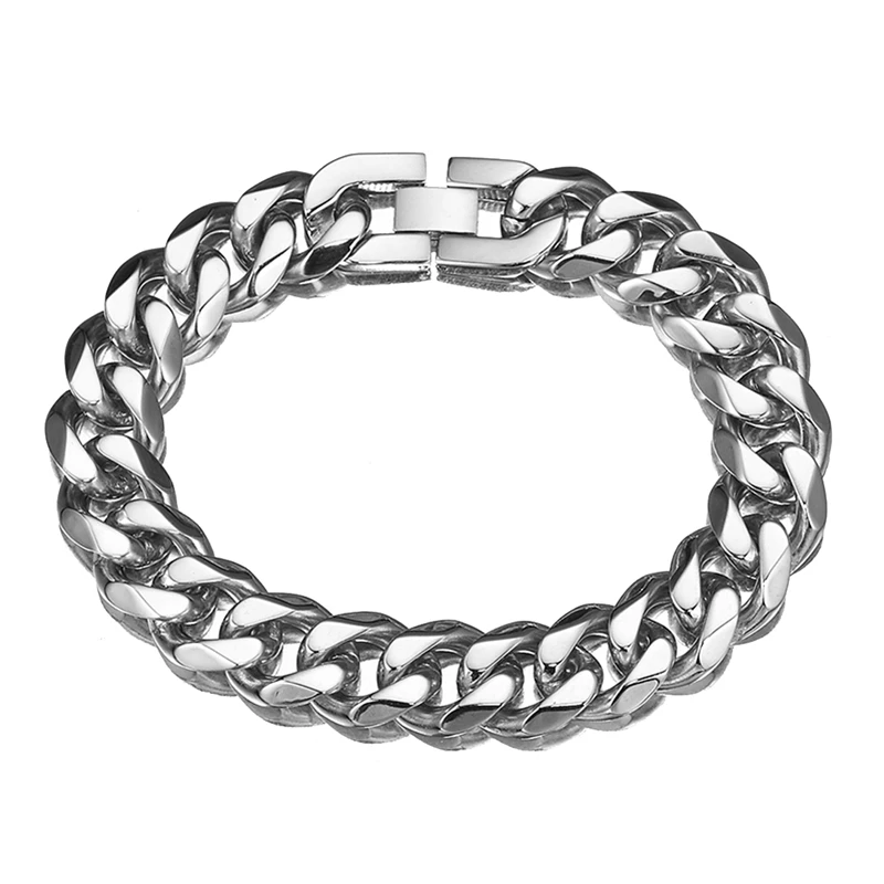 

Mens Jewelry Fashion Cool Stainless Steel Strong Curb Chain Bracelet Heavy Wide Chain 15mm9"