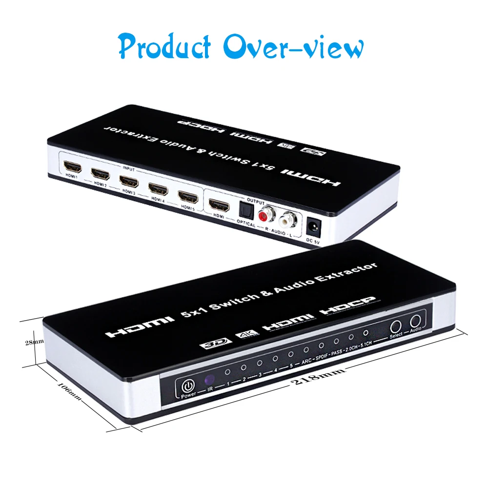Perlinta 5 в 1 HDMI переключатель с пультом дистанционного управления оптический Toslink