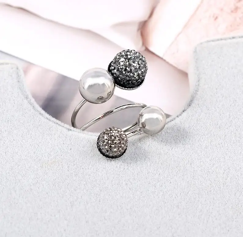 Регулируемое геометрическое сферическое кольцо с шариком Черное золото/серебро