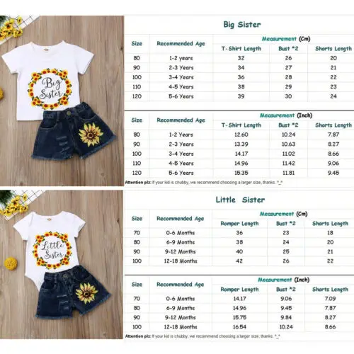 2019 Canis Summer Matching Newborn Kid Baby Little/Big Sister T-shirt Romper Shorts Outfit Clothes Sunflower Set 2Pcs | Мать и ребенок