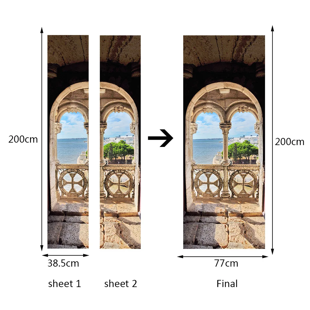 

Home Creative DIY 3D Door Stickers Portuguese Sea View Pattern for Kids Room Door Home Decoration Accessories Wall Sticker