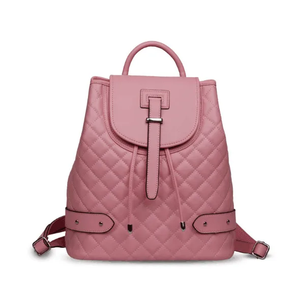 

2021 fashion sheepskin genuine leather plaid backpack large solid school bag