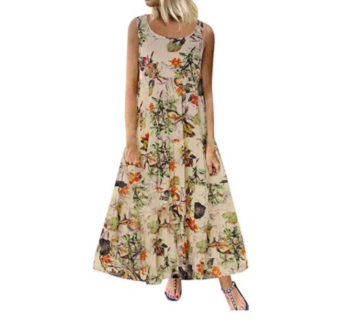 Dresses Women Plus Size Summer 2019 Boho O-Neck Floral Print Long Maxi Dress robe Female Vintage Sleeveless Vestido | Женская одежда