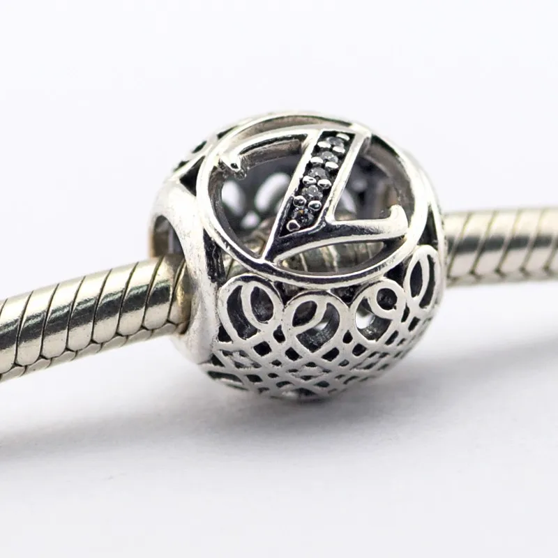 Стерлингового Серебра 925 Ажурные Шарм Бисер Письмо Z Браслеты Из Бисера DIY выводы