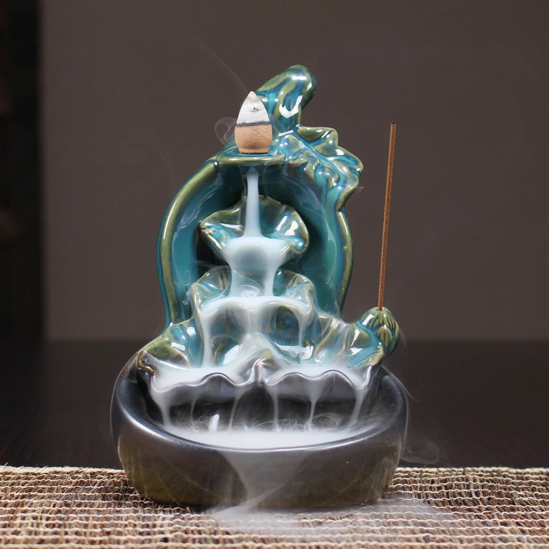 

Creative Ceramic Gourd Backflow Waterfall Incense Burner Lotus Stick Holder Censer Purple Clay Aroma Censer Smoke Home Decor