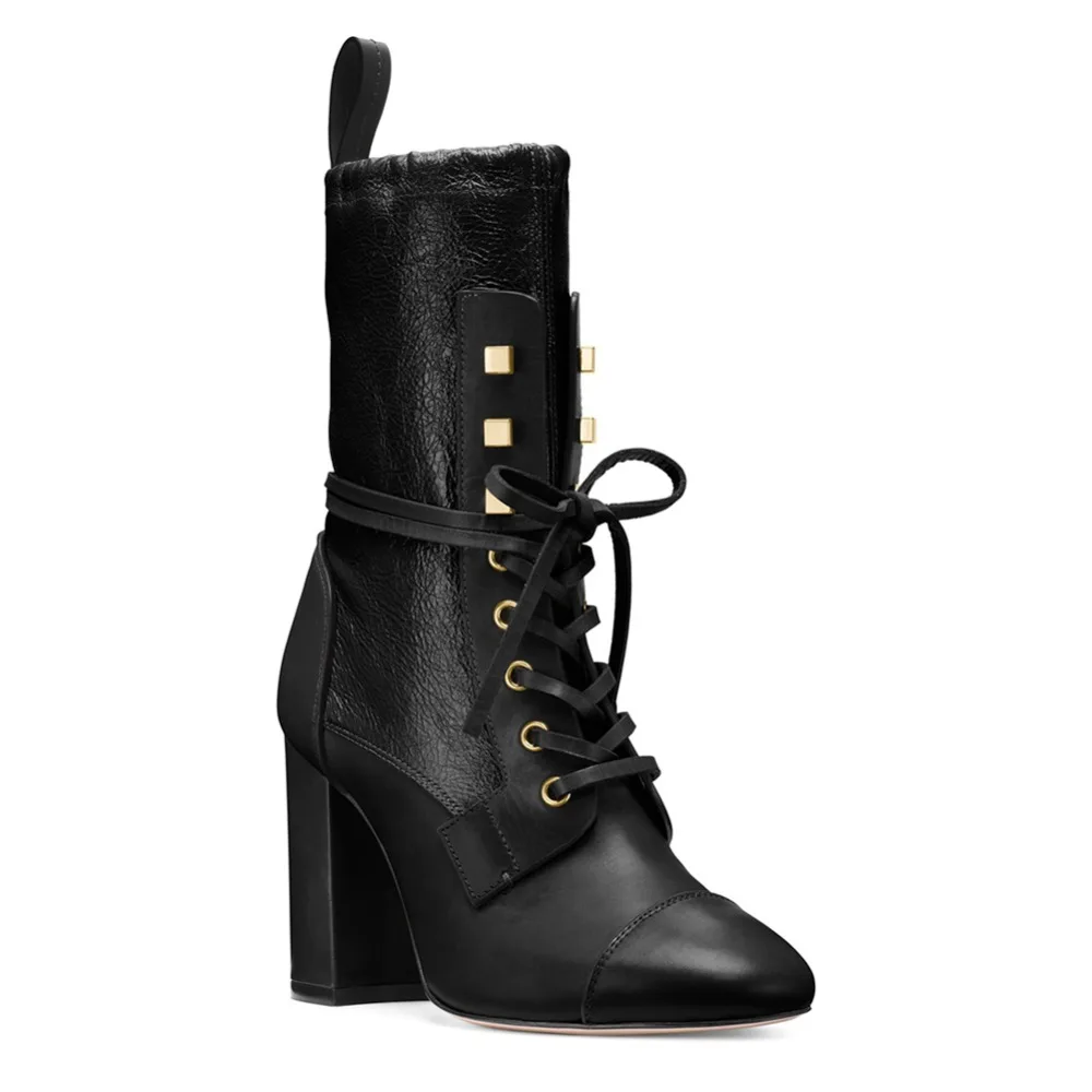 Зимние женские ботильоны с круглым носком на высоком блочном каблуке Лоскутные