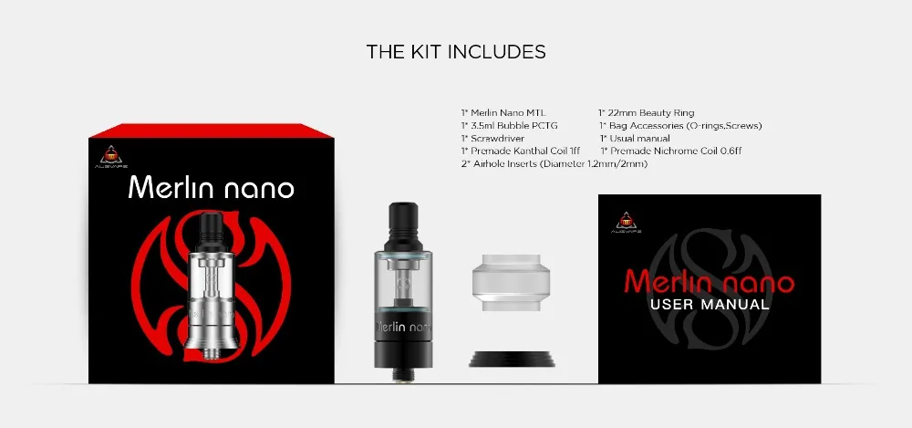 Augvape Merlin Nano MTL RTA атомайзер 18 мм 2 мл и 3,5 мл регулируемый поток воздуха Нижняя заправка системы Peek камера электронная сигарета