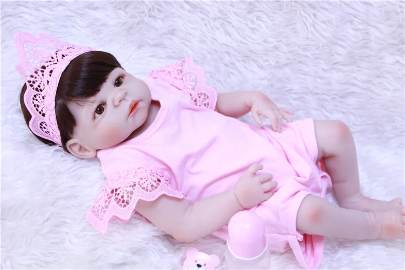 

22" bebe girl reborn Full Silicone Body reborn baby Doll Toys Lifelike newborn babies pink princess dolls for children gift