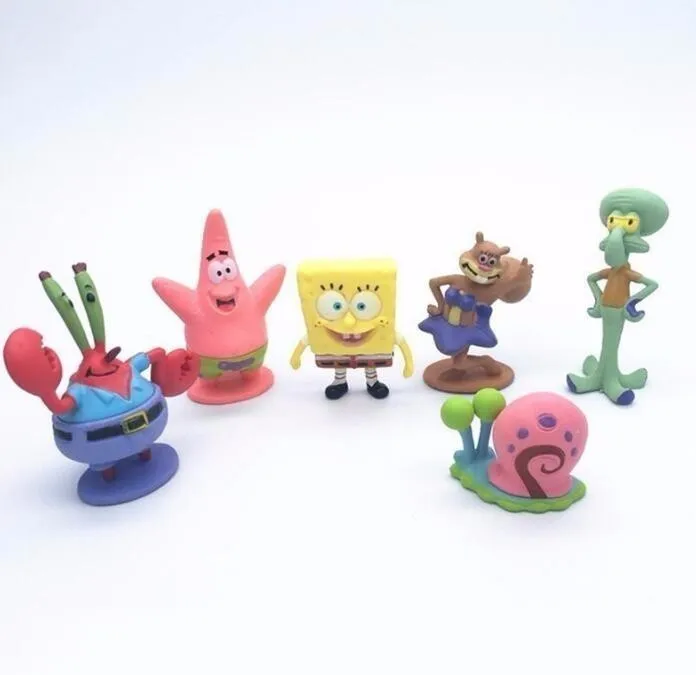 B 6pcs 6 шт./лот Губка Боб Патрик звезда модель куклы игрушки Губка Боб Косплей ПВХ фигурки аниме Классические игрушки для детей подарки на день рождения - Цвет: B 6pcs
