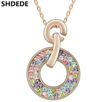 shdede women necklace fashion jewelry crystal from austrian round pendant rhinestone colourful accessories classic gift 2