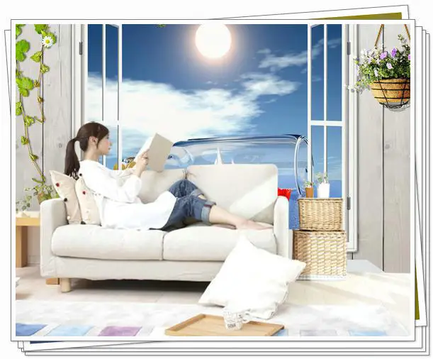 New large wallpaper Custom 3D glass boat idyllic mural wall paper papel de parede stickers Free shipping8644 beac|stickers ps2|sticker artstickers