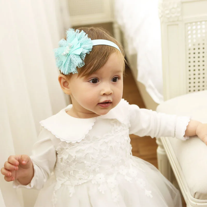 2017 Baby girl headband light green Lace Pearl headbands hair accessorie bandeau bebes fille birthday gift toddler headwear nina | Детская
