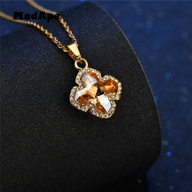 MadApe Trendy Lucky Clover Pendant Necklace With Champagne Ctystal Sweater Chain For Women Fashion Choker Jewelry Wholesale | Украшения и