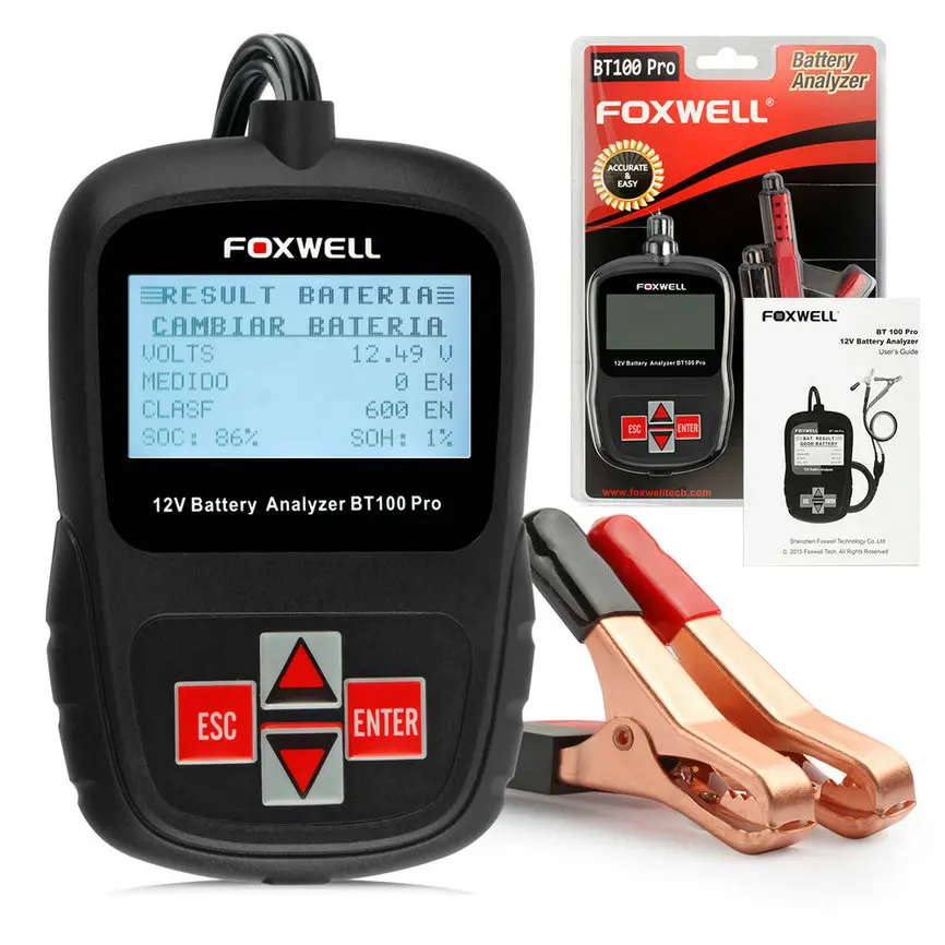Цифровой тестер батареи FOXWELL BT100 Pro 12V автомобильный для затопленных AGM гелевых