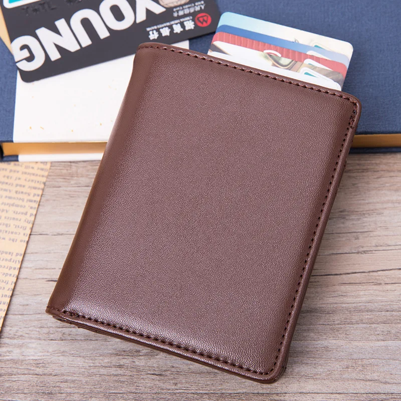 

2019 New Genuine Leather Men Wallet RFID Blocking Metal Case ID Card Holder Mini Wallet Automatic Credit Card Coin Purse