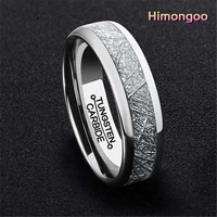 himongoo 6mm silver mens tungsten carbide ring middle inlaid meteorite paper polishing wedding band engagement anniversary gift