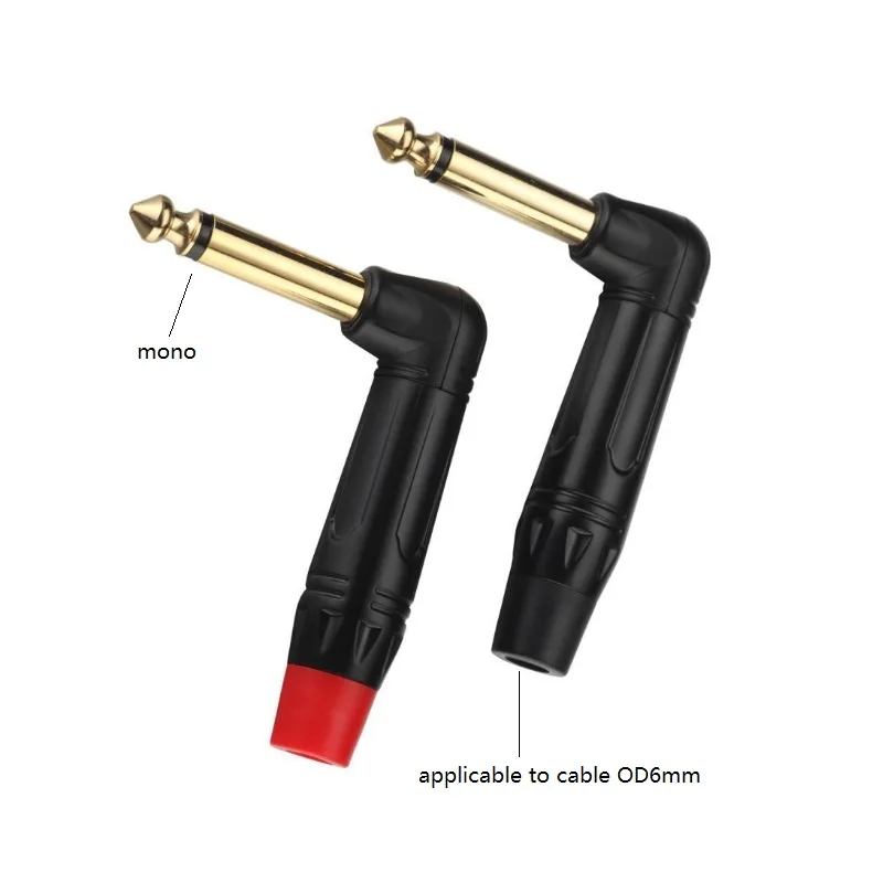 

20pcs/10Pairs Right Angle Metal 6.5mm 2Pole Mono Audio Plug 6.35mm Connector