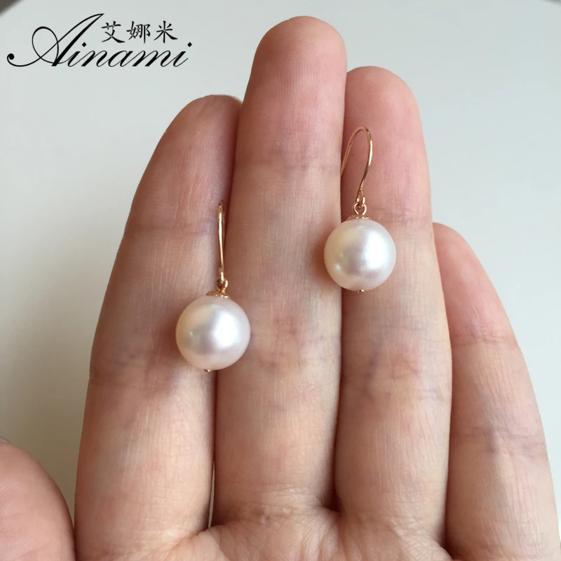 [Ainami] серьги в сдержанном стиле из проволоки 9 5 ММ akoya Pearl & 18 k розового золота