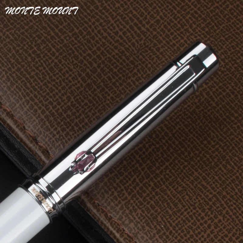 

0.7mm Luxury Metal White and stainless steel Ballpoint Pen Stationery School&Office Writing Pen