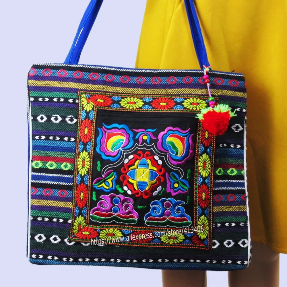 2 внутренний слой винтажная Hmong льняная богемная сумка хобо с вышивкой сумки