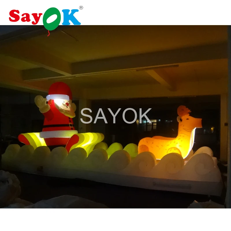 7 м длинный Рождественский надувной Санта-Клаус в санях с украшением оленя двора |