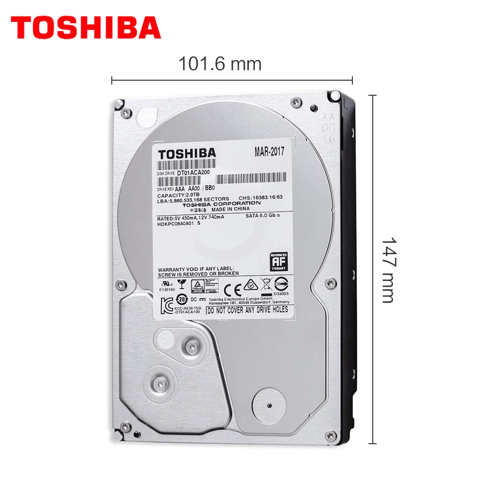 Toshiba камера видеонаблюдения AHD DVR 2 ТБ HDD 3 5 дюйма Sata3 внутренний жесткий диск Hardisk 7200