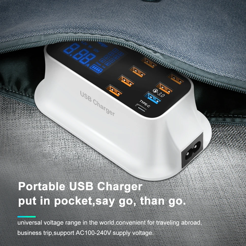 

Rocketek Quick Charge 3.0 Smart USB Type C USB Charger Station Led Display Fast Charging Phone Tablet For iPhone Samsung Adapter